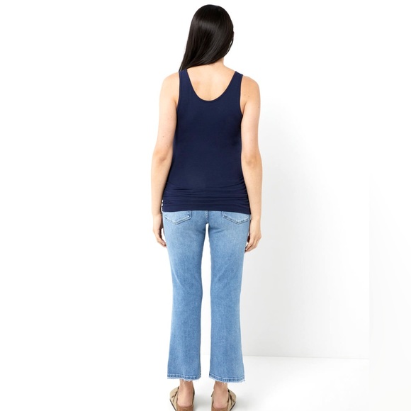Old Navy Blue Fitted Ribbed Maternity Tank Top with Ruching, Women’s Size XS. - Picture 3 of 11